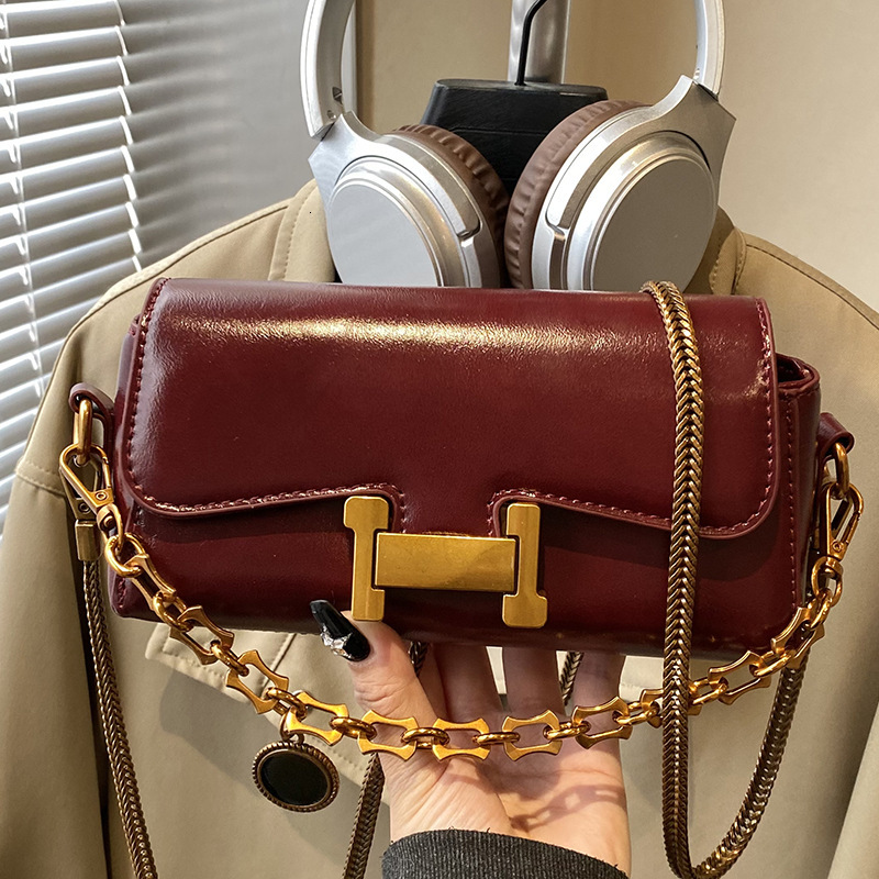 2026 New Arrival H-Buckle Flap Crossbody Bag for Women - Premium PU Leather Handbag with Gold Chain, Luxury Retro Shoulder Purse