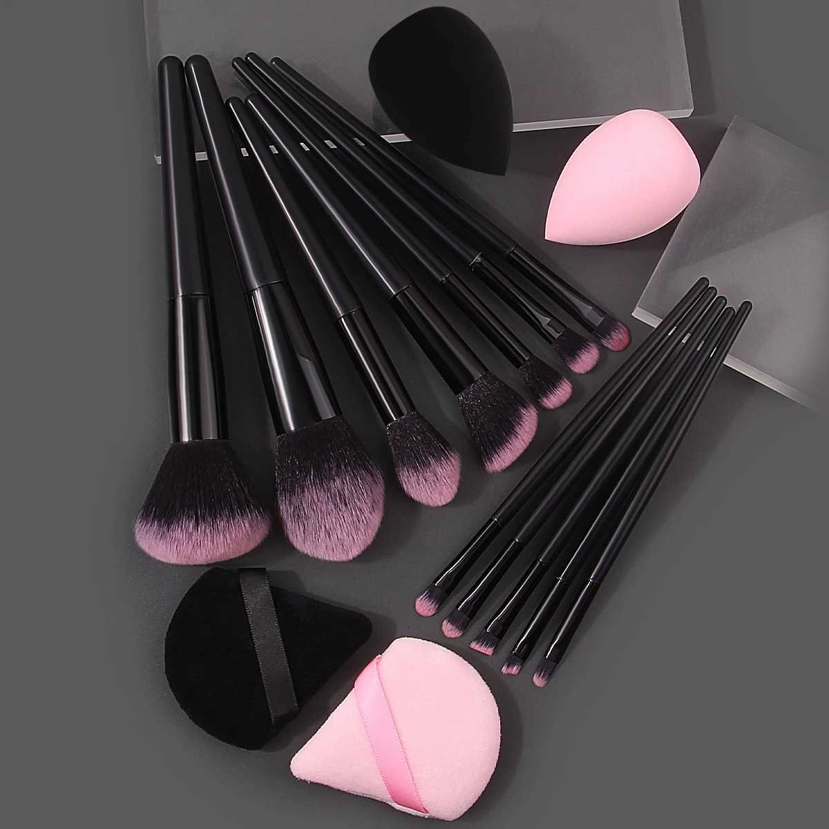 Hot-selling 12/16PC multi-purpose makeup brush set featuring ultra-soft makeup powder pads and sponge makeup eggs with all tools Z260408