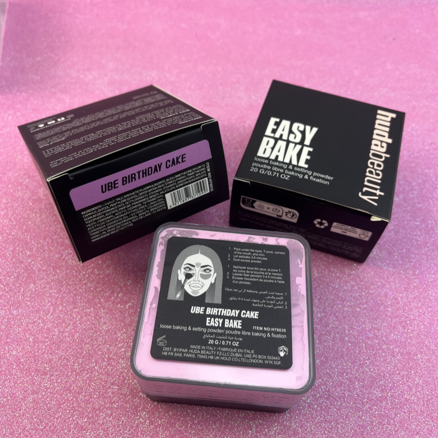 HUDA Beauty EASY BAKE LOOSE BAKING SETTING POWDER UBE BIRTHDAY CAKE Shade Available in Pound Cake & Cherry Blossom Setting Powder Loose for Flawless C