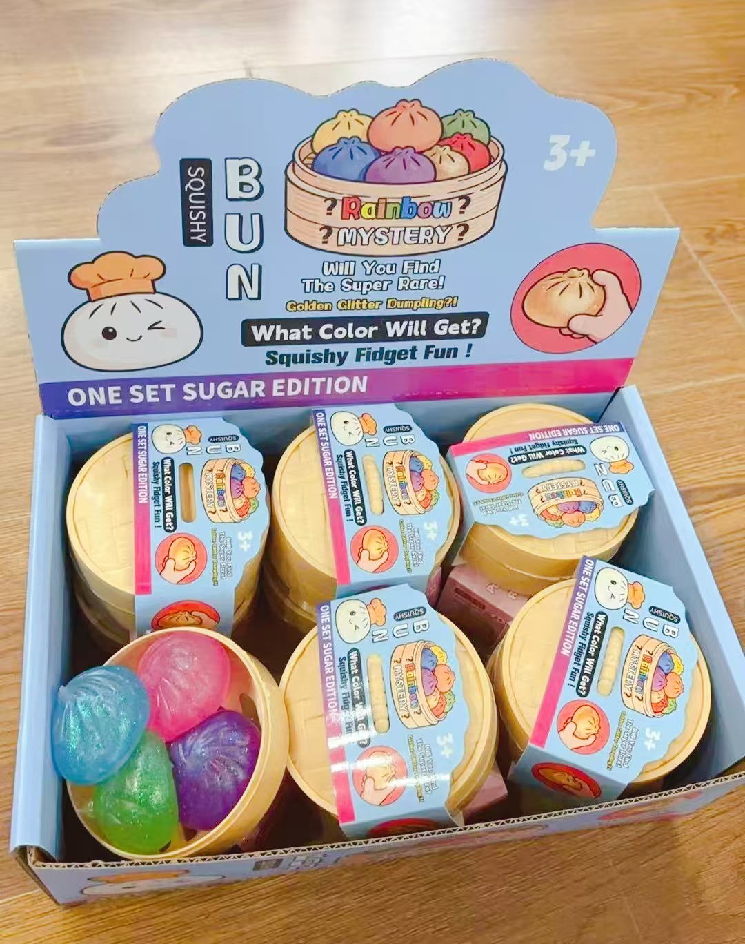 Colorful Dumpling Squishes NeeDoh Stress Balls Fidget Sensory Toys Simulation Food Squishies Bun with Steamer Squeeze Dough Ball Gifts