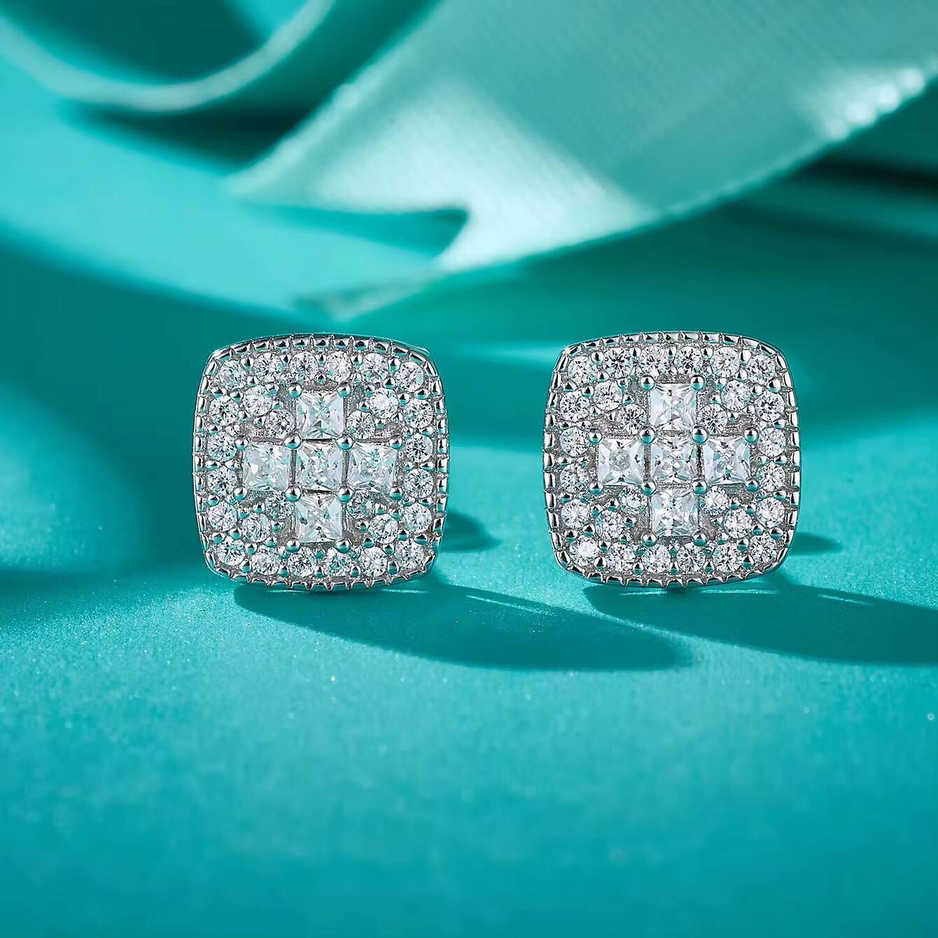 Luxury Lab Grown Diamond GEM Earrings Custom Rhodium S925 Sterling Silver Fine Moissanite Women Stud Earrings
