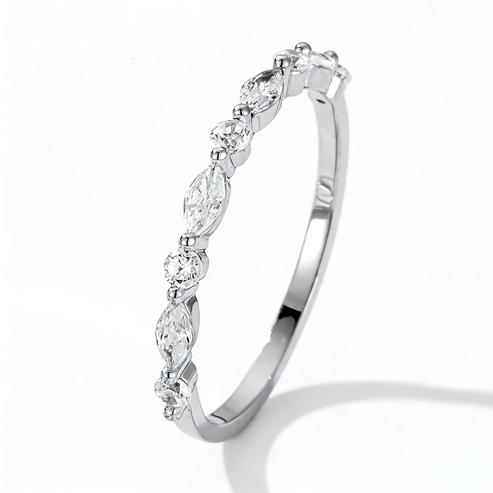 s925 sterling silver micro-inlaid marquise zircon ring, light luxury ins-style design, stackable ring jewelry