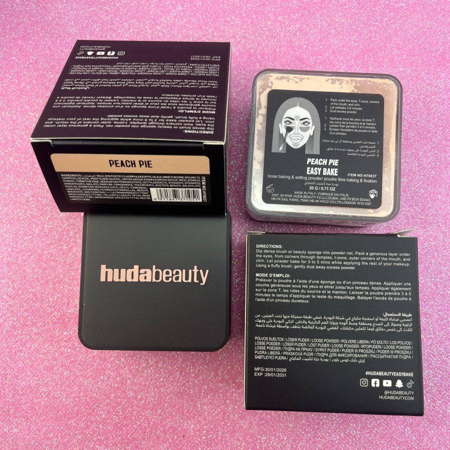 HUDA Beauty Easy Bake Loose Baking Powder PEACH PIE for Natural Airbrush Finish Oil Control & Crease-Proof Wear
