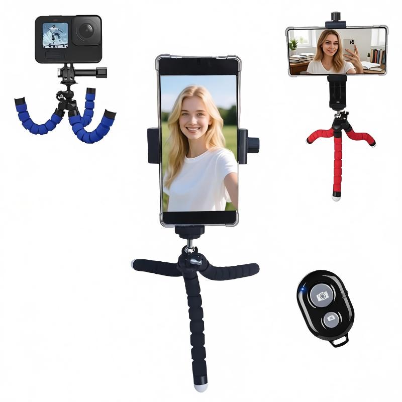 Mobile Phone Tripod Flexible Sponge Tablet Stand Holder with Rotating Clip and Wireless Remote For Smartphone Vlogging Travel Live Small Camera Record