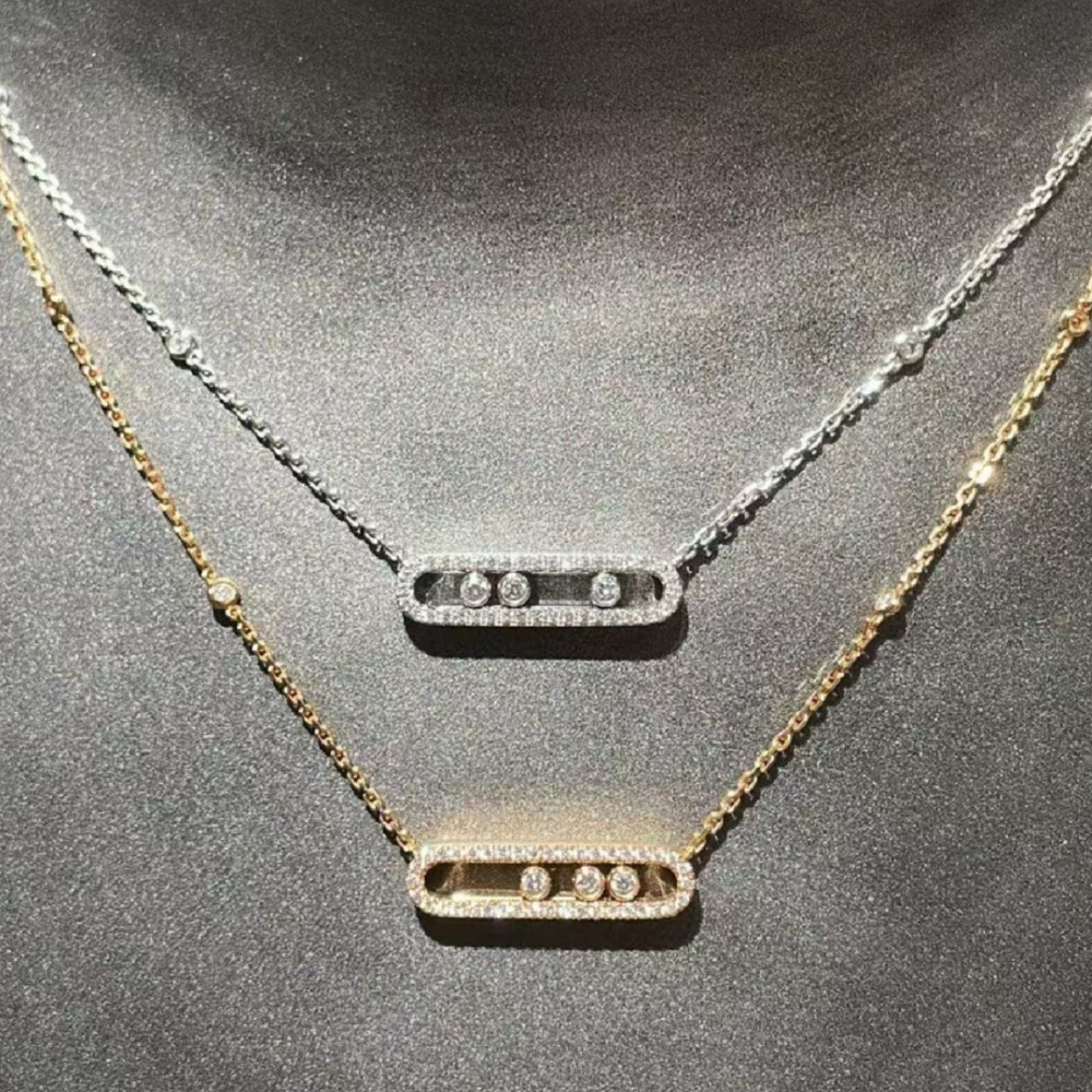 Pendant Necklaces High version necklace three diamond trumpet sliding full diamond necklace niche all-in-one high sense geometric designer pendant jewelry gift AA