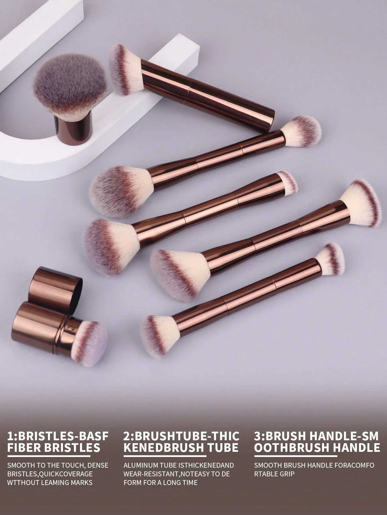 22pcs Professional Makeup Brush Set - 20pcs Long Aluminum Tube Soft Makeup Brushes 2pcs Sponge Puffs Accessories Including Powd Z260408