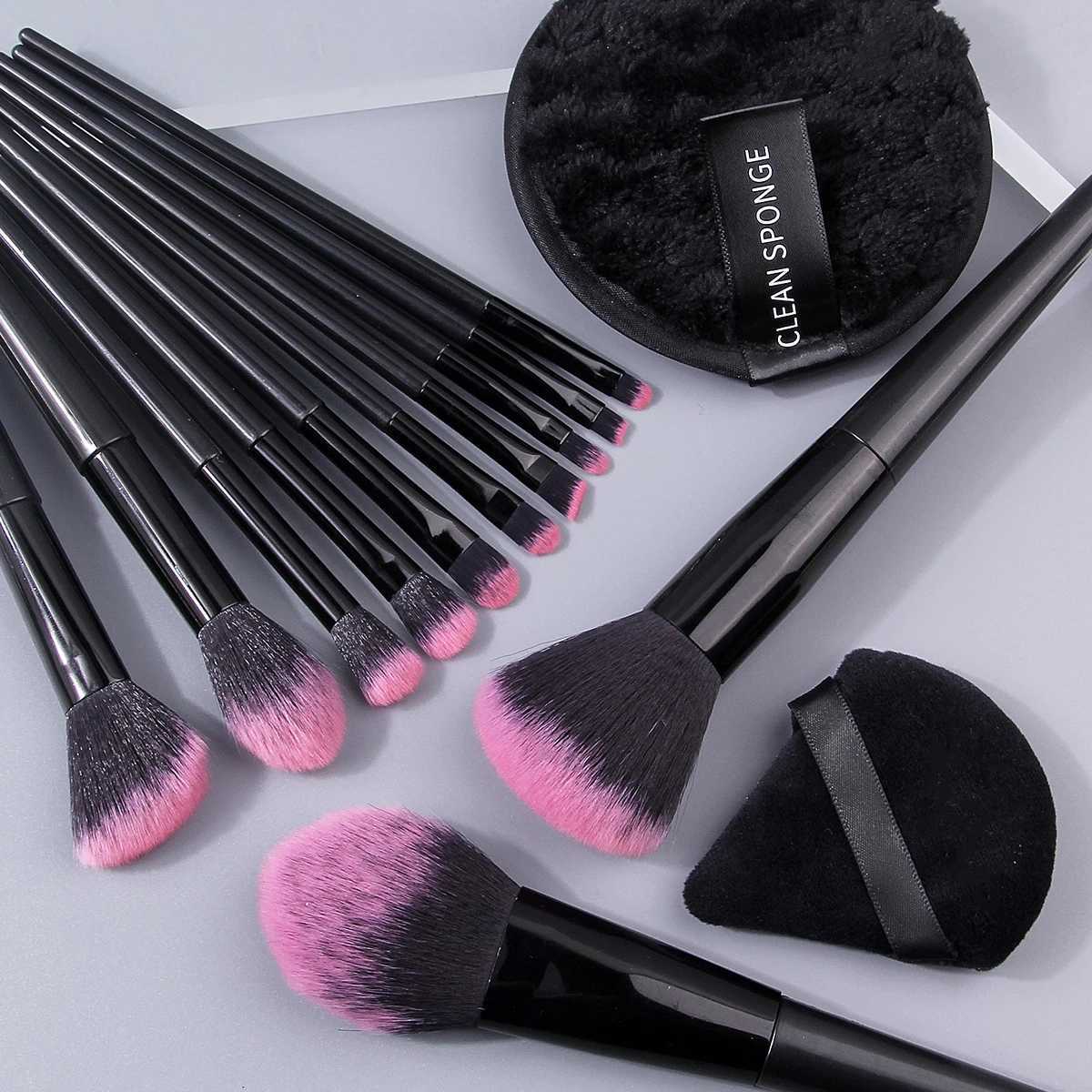 15PCS Soft fiber bristle multi-functional makeup brush set Dry and wet dual-purpose fan-shaped/round powder puff beauty tools Z260408