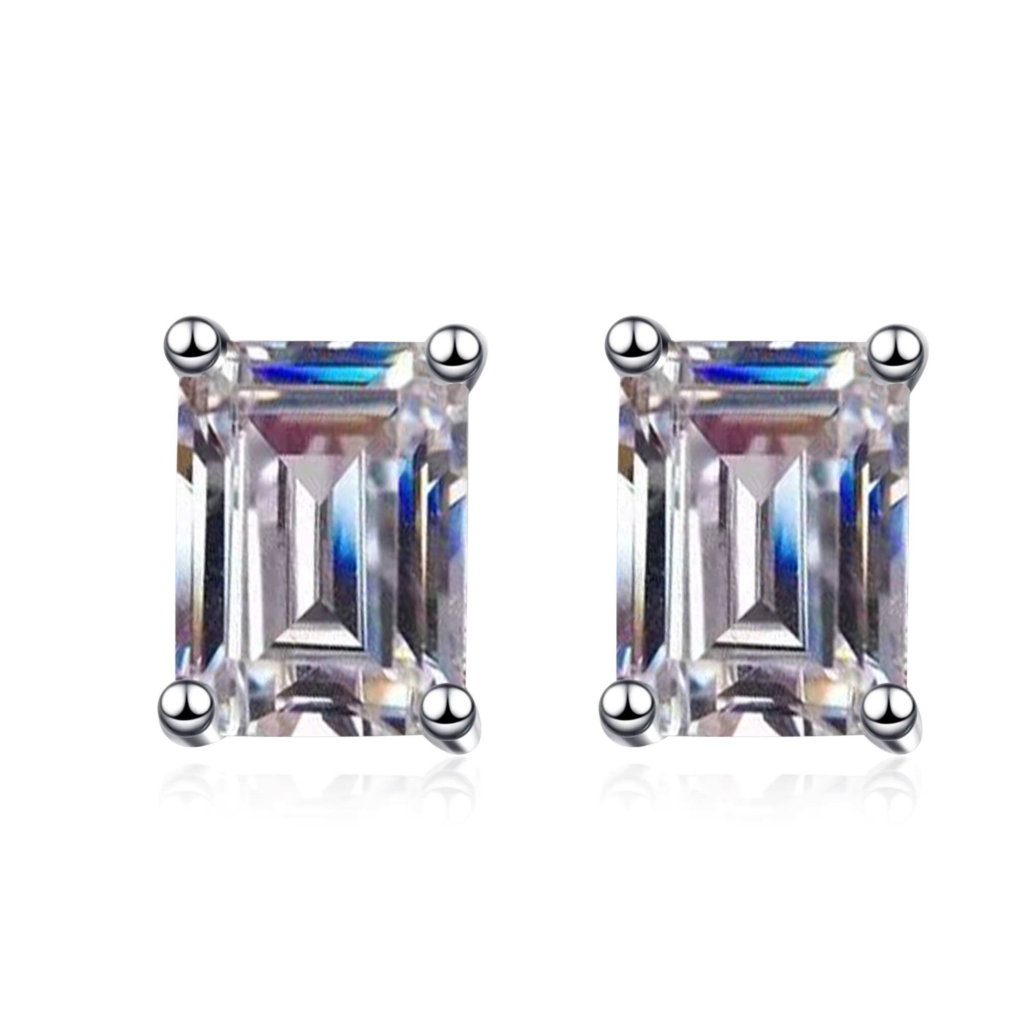 Wholesale Fine Jewelry S925 Sterling Silver Fashion Stud Earrings Emerald Cut Lab Grown Diamonds Moissanite Earrings for Women