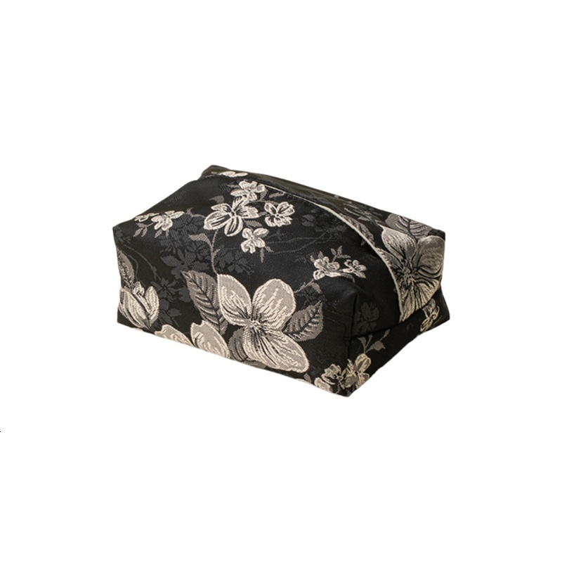 Tissue Box Cover Chinese Retro Light Luxury Fabric Zen Tea Table Black Gold Butterfly Flower Design Tissue Holder For Living Room Home Use