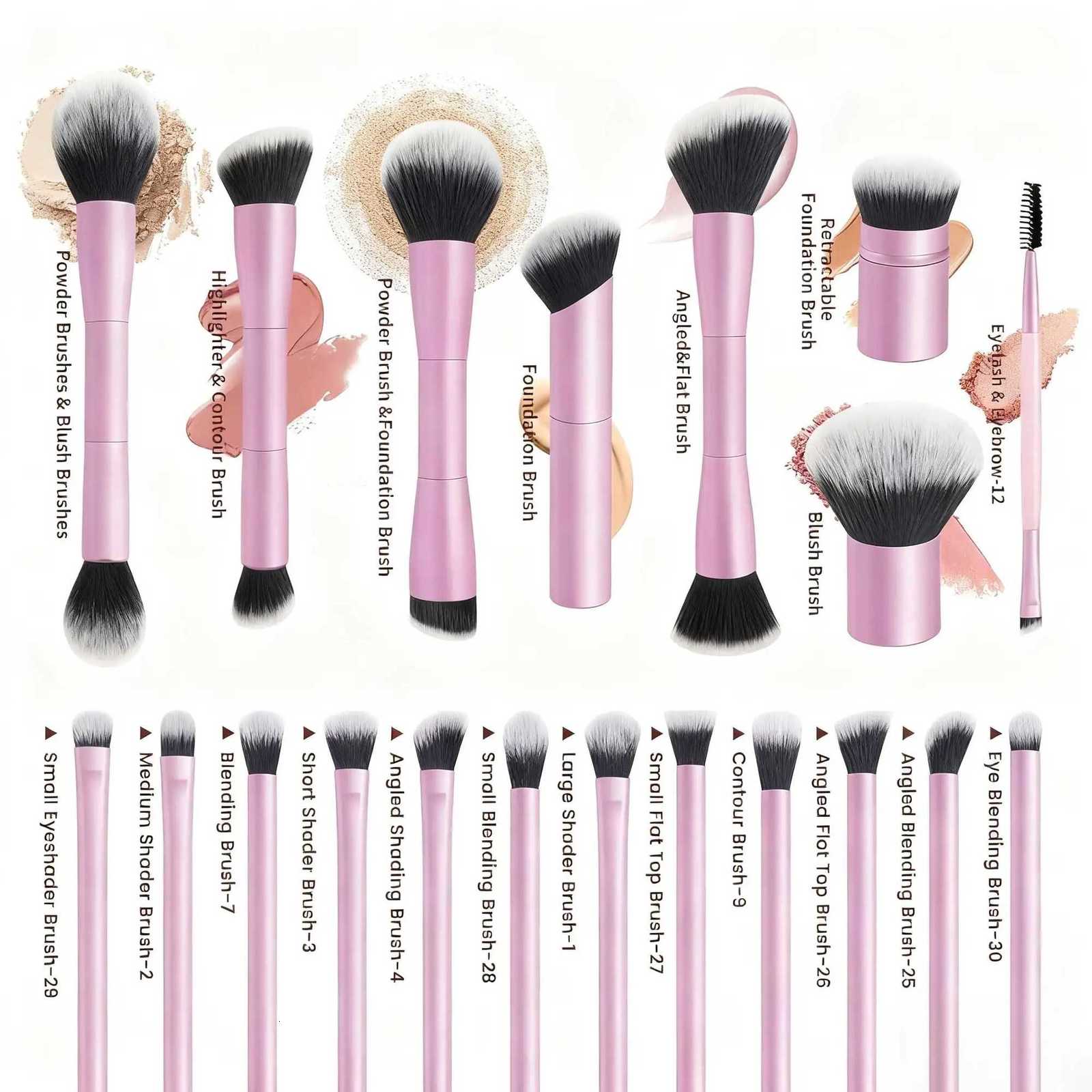 20pcs/set Pro Makeup Brushes Double Ended Foundation Concealers Blush Eye Shadows Brush for Liquid Cream Powder Blending Z260408