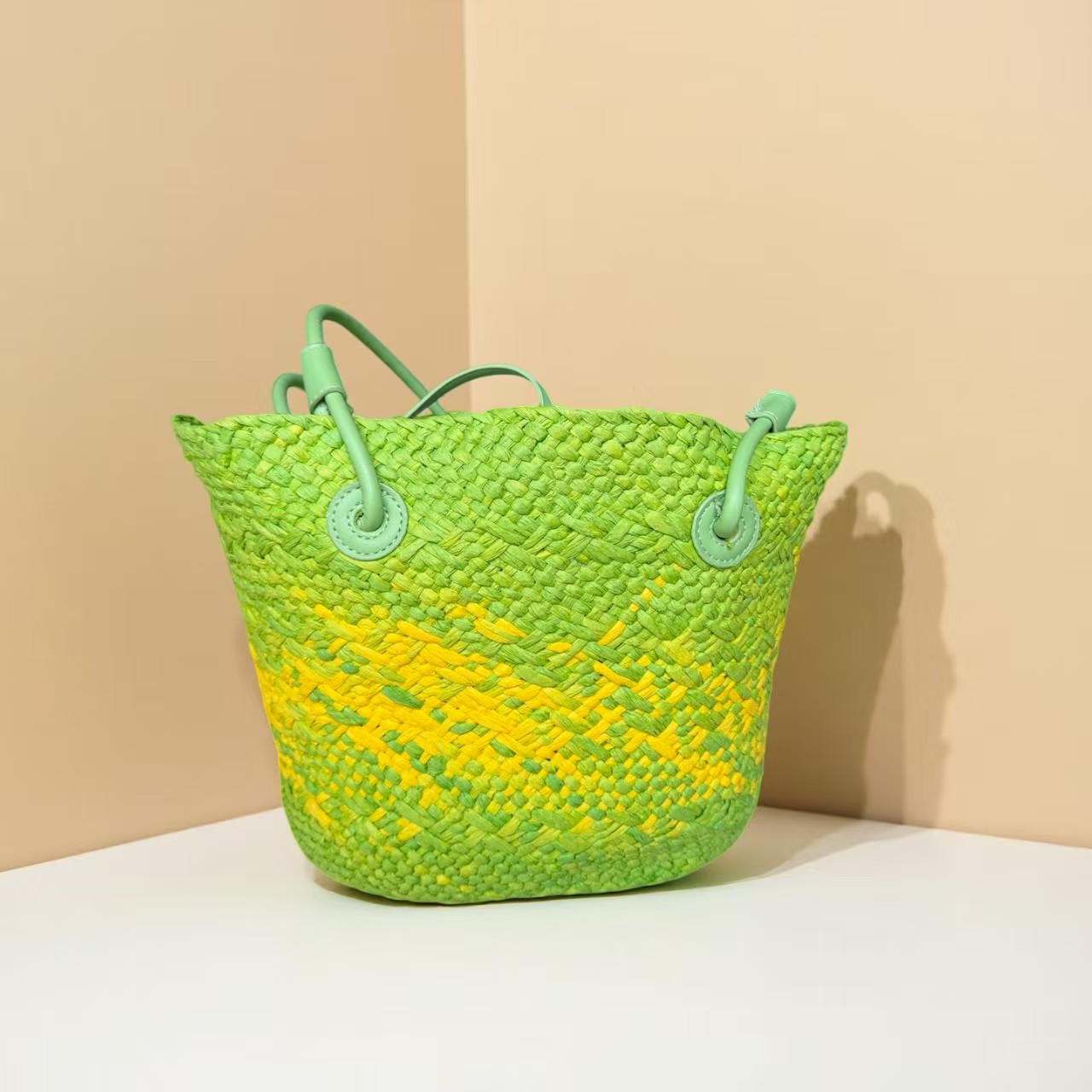 New Summer Large Grass Woven Bag, Super Cute and Practical, Handbag and Leather Shoulder Straw Woven Refreshing