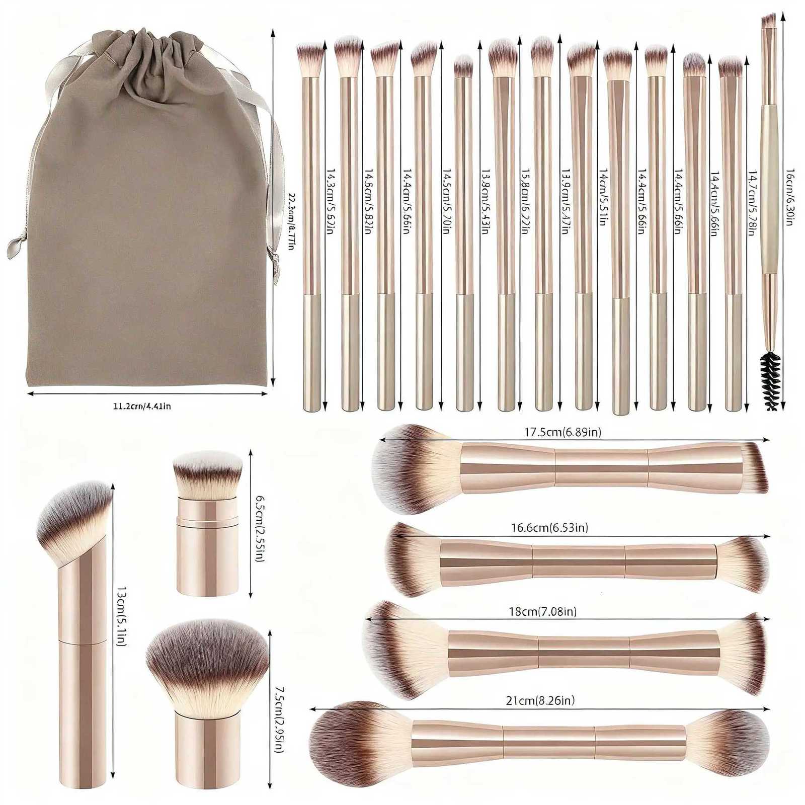 20pcs/set Pro Makeup Brushes Double Ended Foundation Concealers Blush Eye Shadows Brush for Liquid Cream Powder Blending Z260408