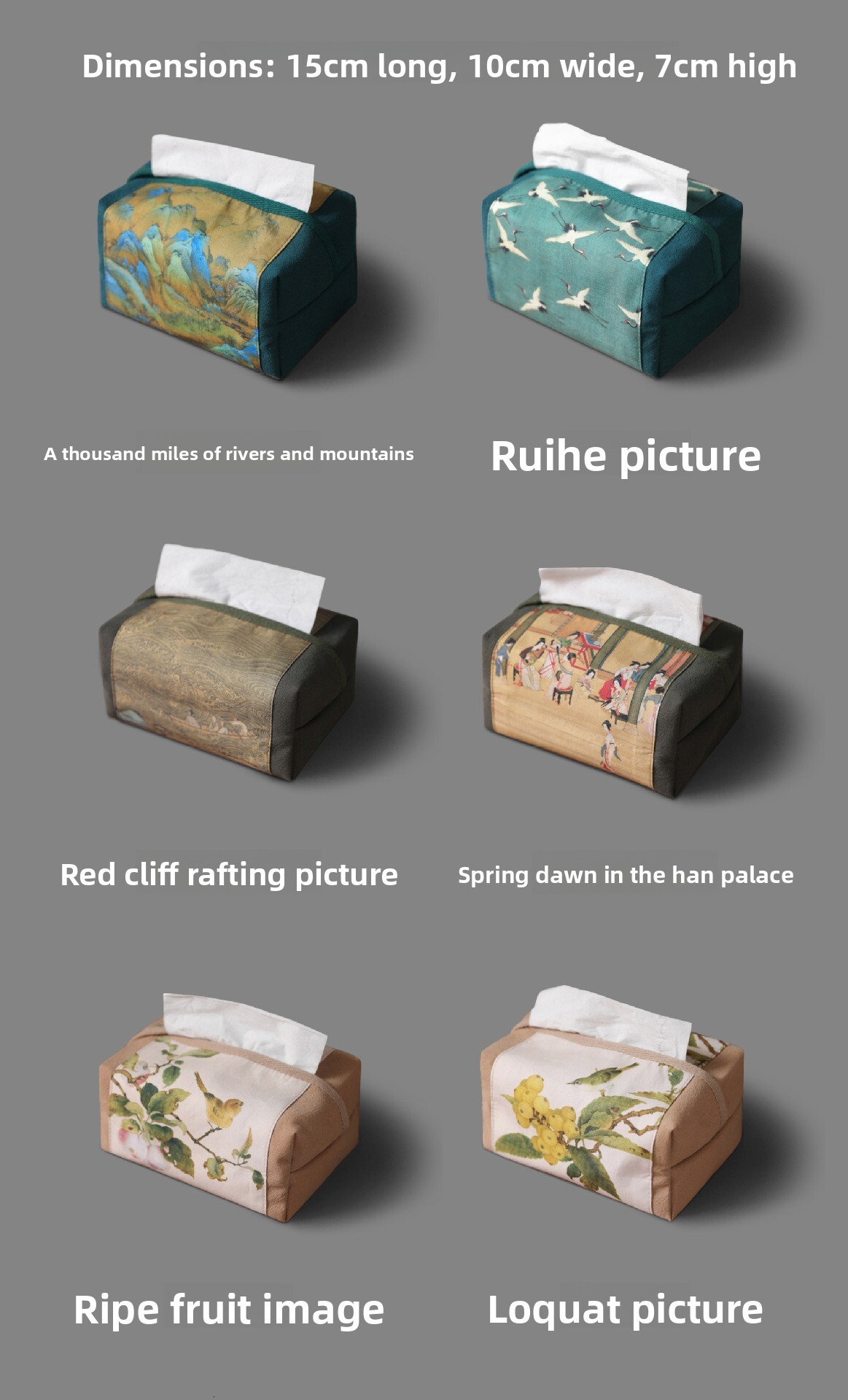 Tissue Box Cover Elegant Chinese Ancient Painting Style Crane Pattern High Luxury Canvas Tissue Holder Home Decor