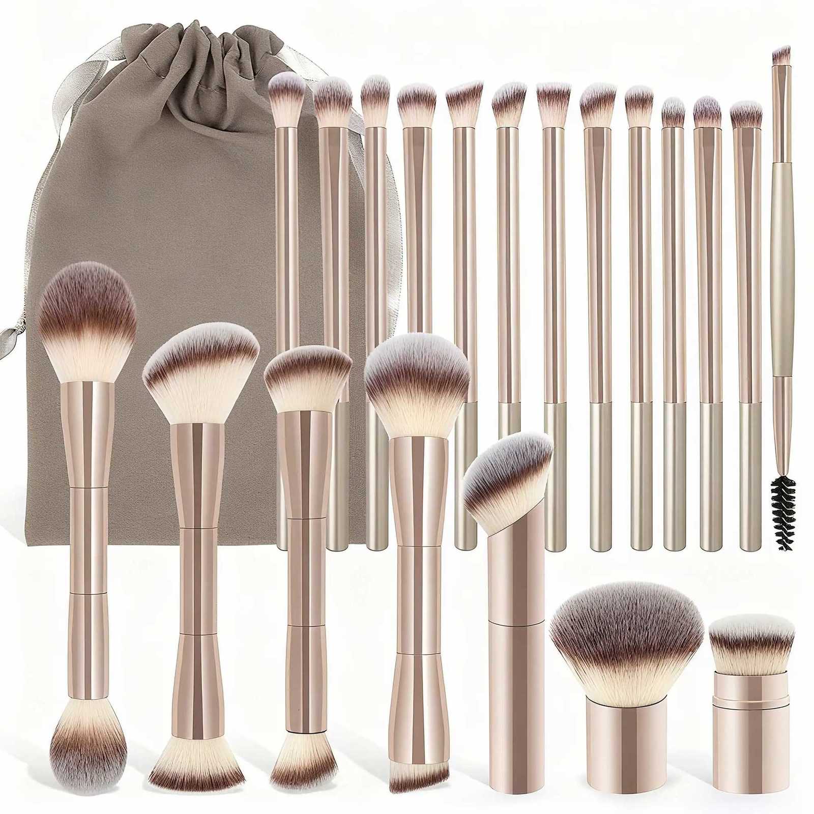 20pcs/set Pro Makeup Brushes Double Ended Foundation Concealers Blush Eye Shadows Brush for Liquid Cream Powder Blending Z260408