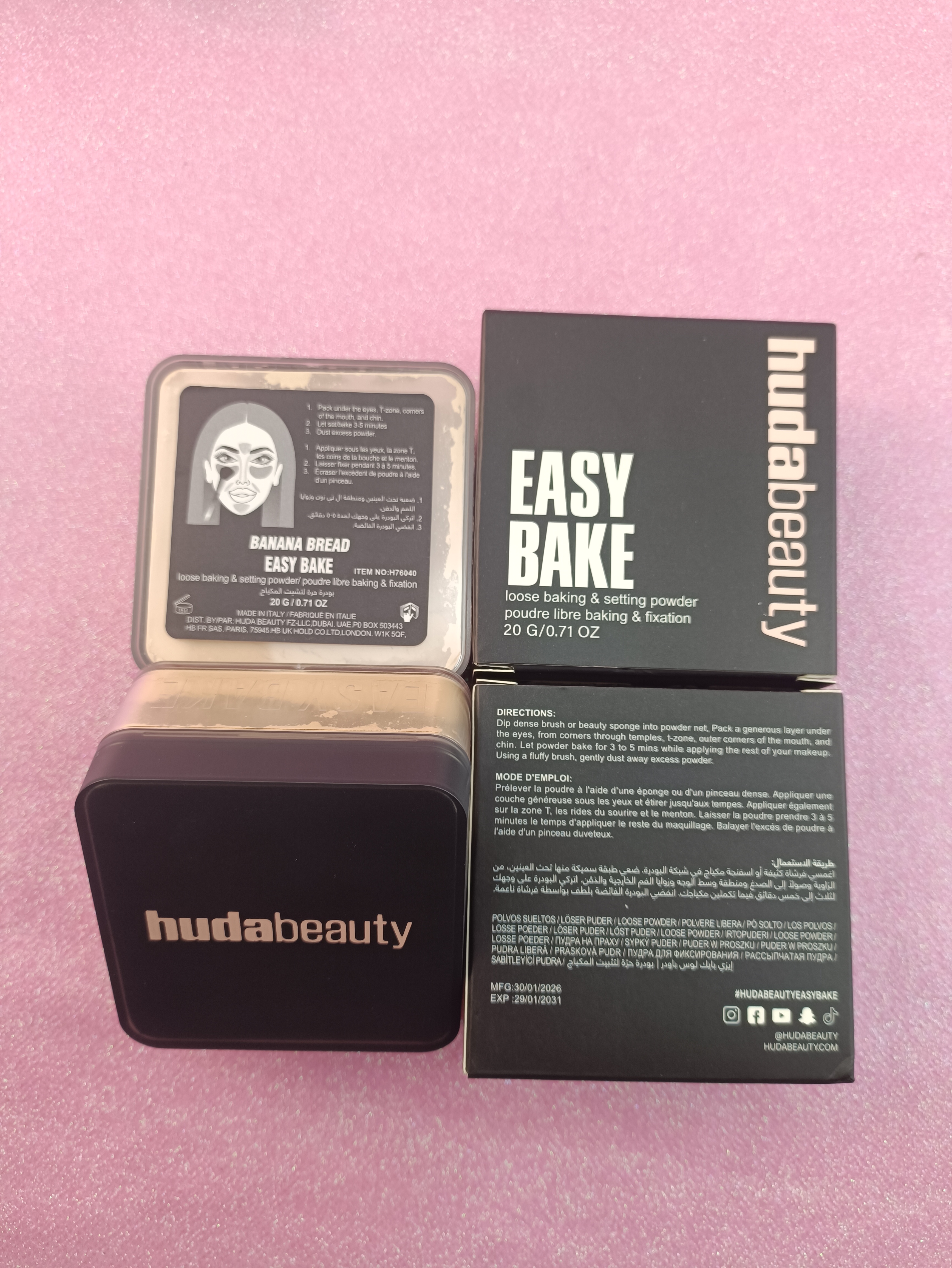 Huda Beauty Banana Bread Monochrome Loose Powder Compact 20g Setting Powder Ideal For Baking Oil Control & Long-Lasting Flawless Smooth Natural Concea