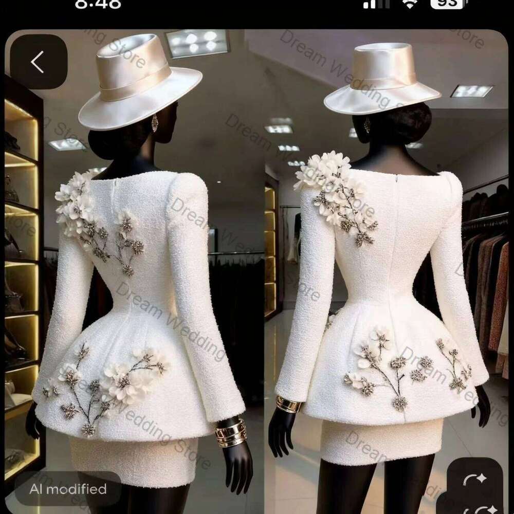 White Women Suit Set 2 Pcs Blazer+Short Mini Prom Dress 3D Flower Fall Formal Office Lady Jacket Customized Wedding Guest Coat ZD10