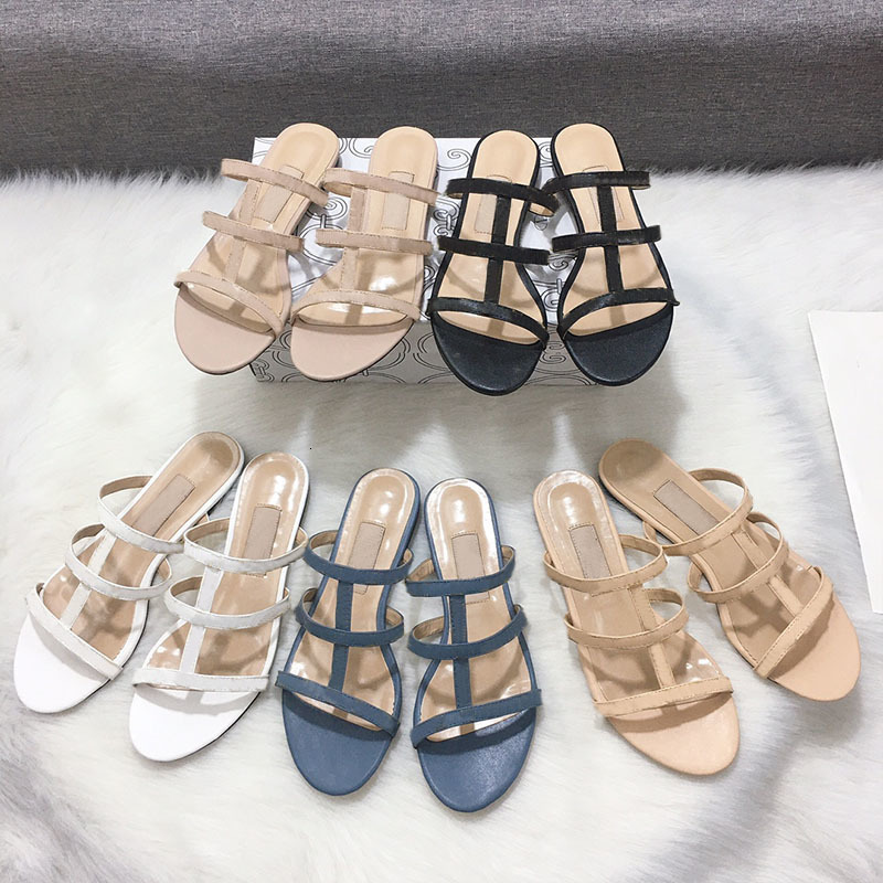 designer sandals leather flat slides women summer rubber slippers beach flip flops fashion shoes casual Sandals 1016