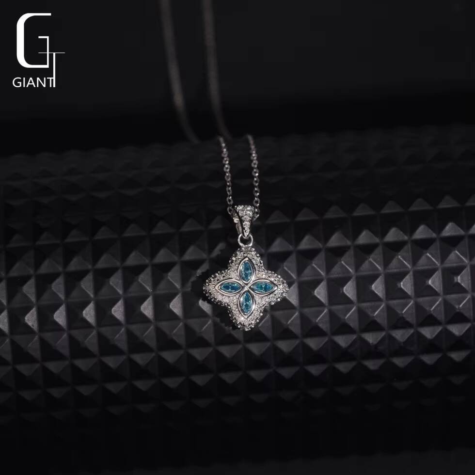 Blue Marquise Cut VVS Hip Hop Moissanite Four-leaf Clover Pendant Men Accessories Customizable 925 Silver Necklace Pendant
