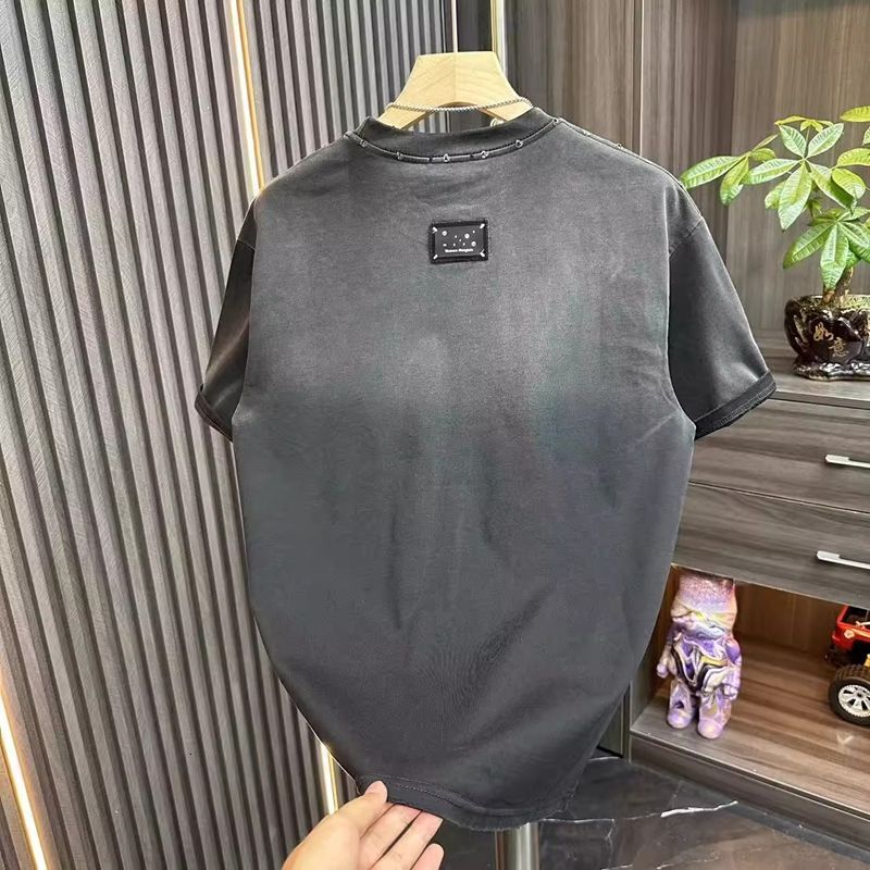 Luxury Brand Designer Clothes Men's Summer Round Neck Embroidered Short Sleeve T-Shirt New Trendy Gradient Fashion Versatile Casual Half Sleeve C