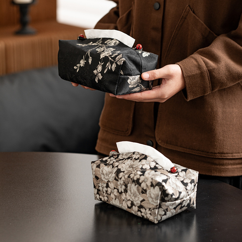 Tissue Box Cover New Chinese Style Fabric Brocade Dustproof Tissue Holder For Tea Ceremony Space Living Room Home Use