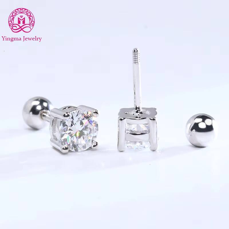 5mm 05ct X 2 Per Pair Moissanite Stud Earrings 925 Sterling Silver Round Cut Screw Back Ball Piercing Moissanite Earrings