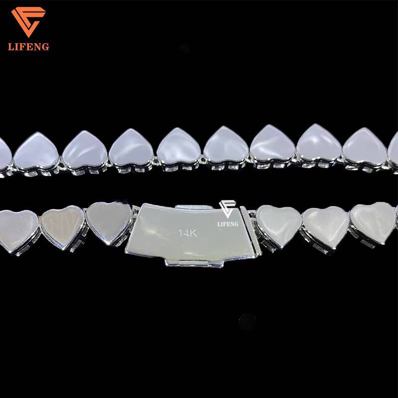 Heart Shape Moissnaite Cuban Chain Iced Out Jewelry HipHop 18K White Gold Plated Cuban Necklace Silver 925 Moissanite Chain