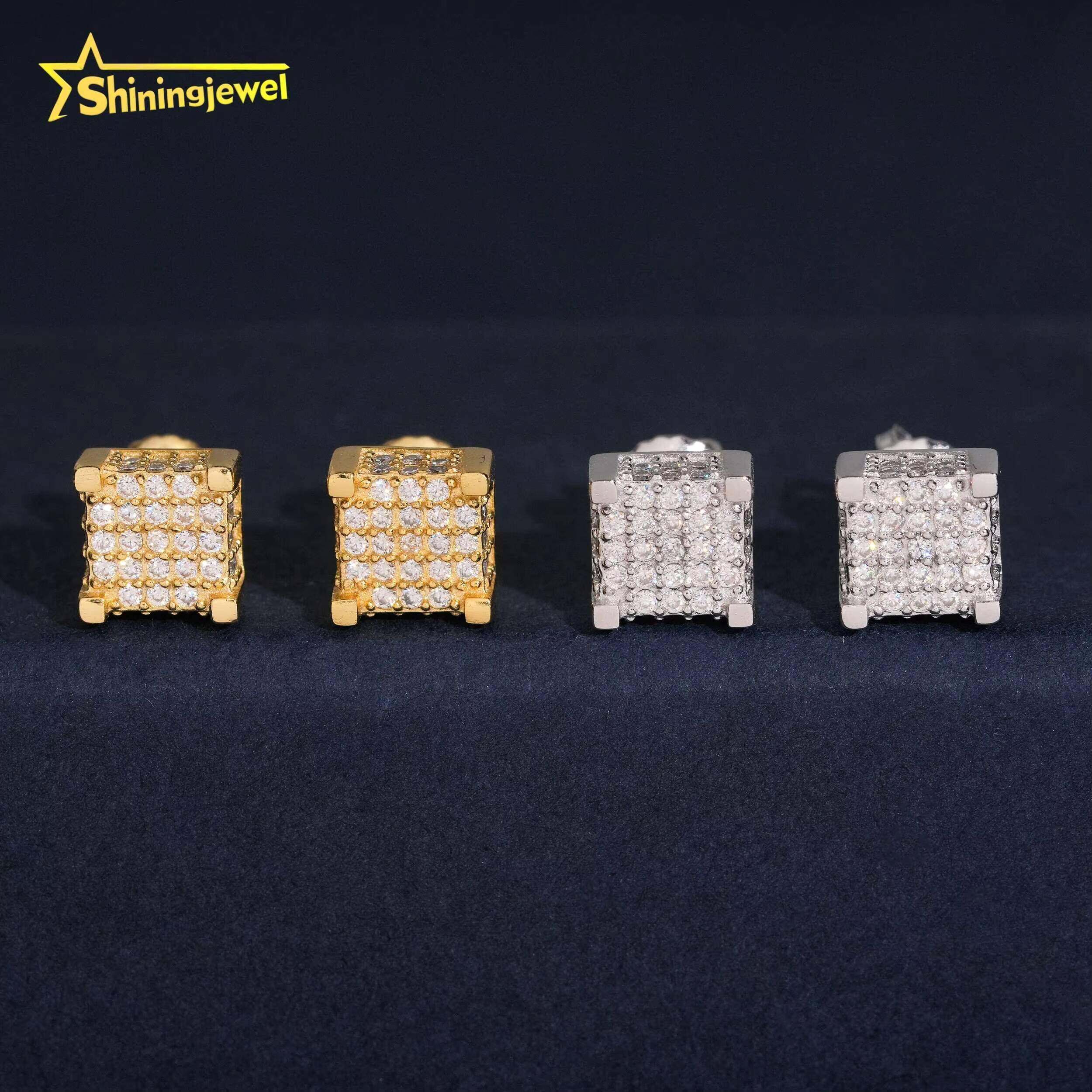 Shining Moissanite Iced Out Earrings 7mm Pass Diamond Test Moisssanite Gold Plated Sterling Silver 925 Screw Back Stud Earrings