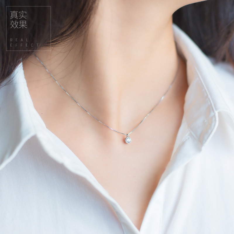 S925 Silver Korean and Japanese Style Single Diamond Short Clavicle Chain Simple and Unique Diamond-Embellished Necklace for Women 260407