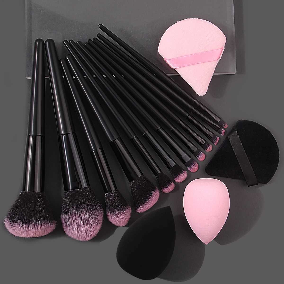 Hot-selling 12/16PC multi-purpose makeup brush set featuring ultra-soft makeup powder pads and sponge makeup eggs with all tools Z260408