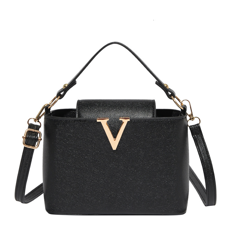 Light Luxury Women New V-shaped Fashionable Elegant Bucket Bag Large Capacity for Work Commute Handheld Shoulder