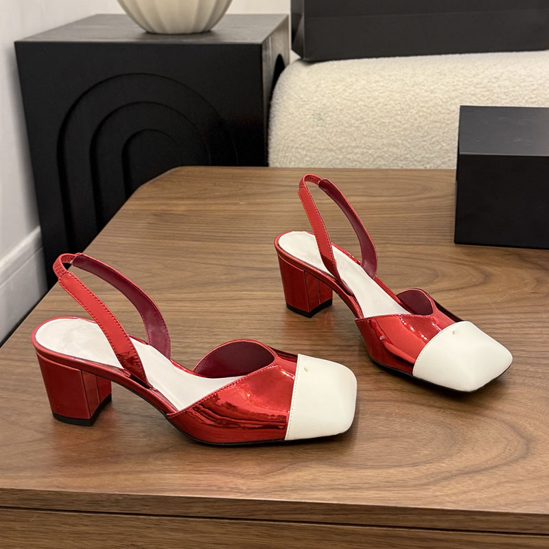 Women Chunky Heels Sandals Slingbacks Dress Shoes Slip On Loafer Luxury Designer Cowhide Square Toes 26ss Outdoor Leisure Shoes With Dust Bag Casual Shoes