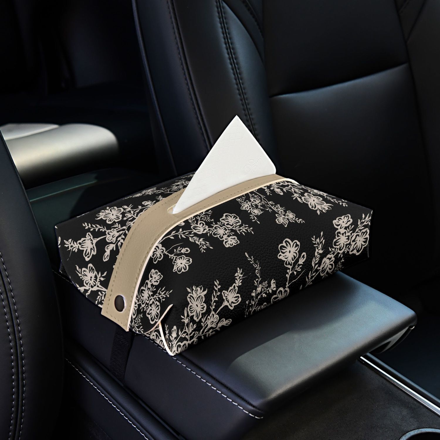 Tissue Box Luxury Black White Floral Pattern Creative Seat Back Bag High End For Car Armrest Box