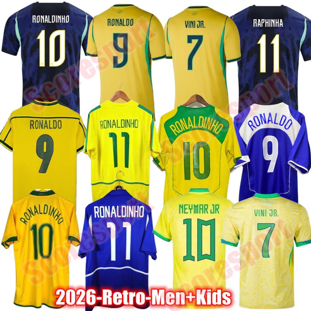 RONALDINHO Brasil Soccer Jersey 2026 Vini Jr RAPHINHA CASEMIRO World Cup Player version 5XL Brazils 02 04 06 Ronaldo Retro Football Shirts Long sleeve Kids Kits Top