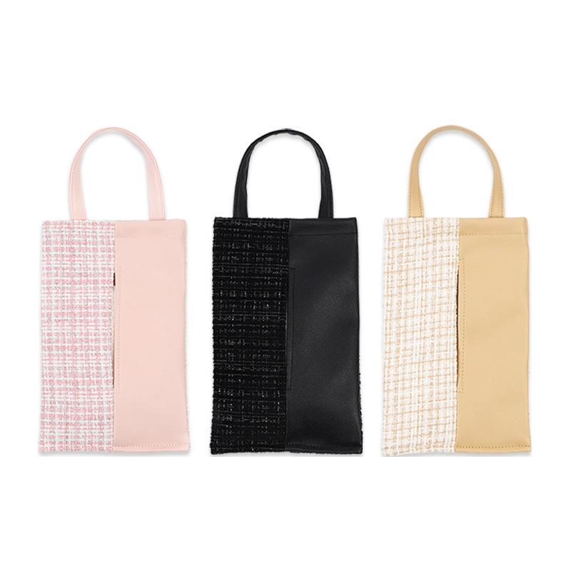 Tissue Box Camellia Style With Bowknot Knitted Texture Leather Seat Back Hanging Luxury Car Interior Accessories