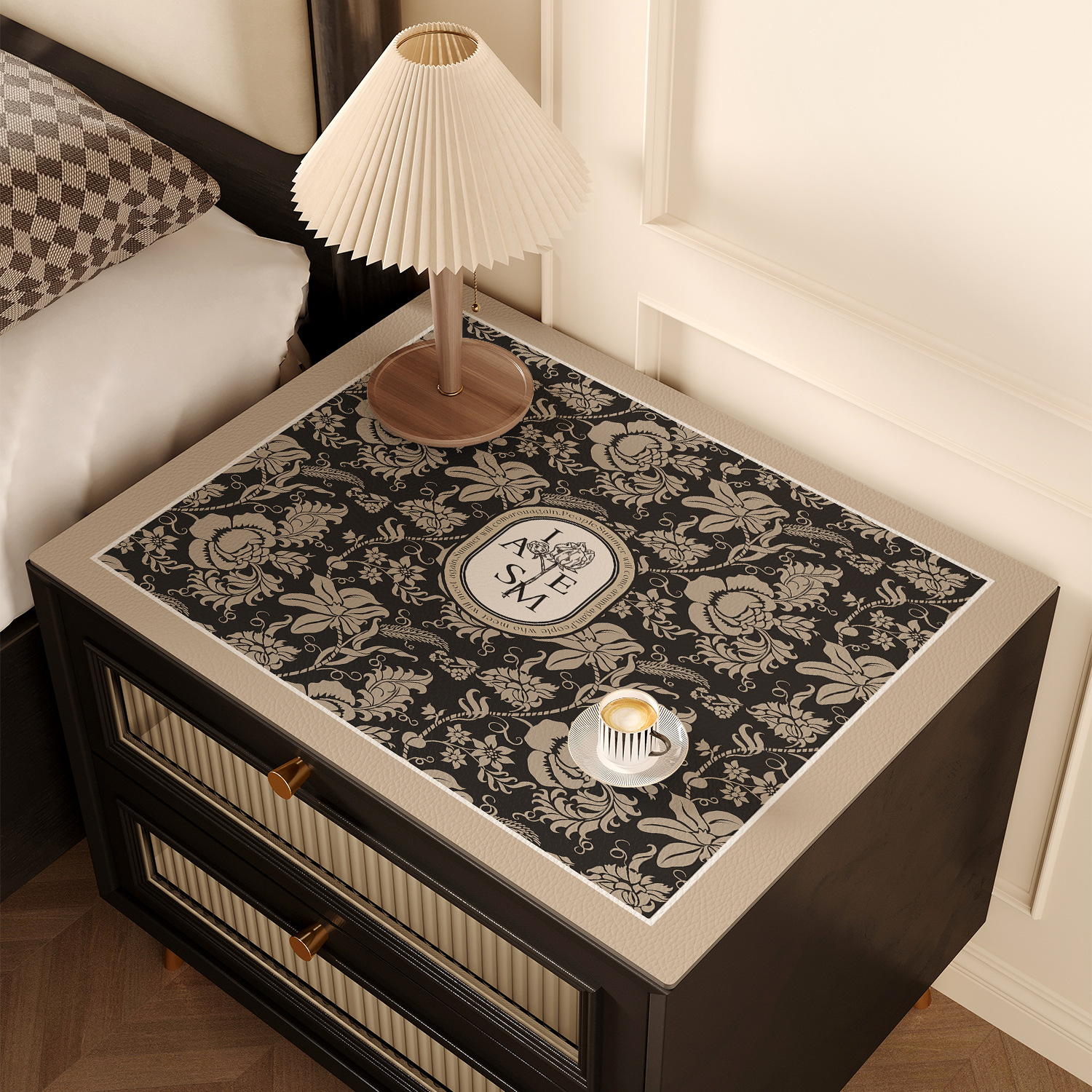 Table Mat Black White Designer Style American Pattern Wash Free Waterproof Heat Resistant Dining Table Placemat For Kitchen