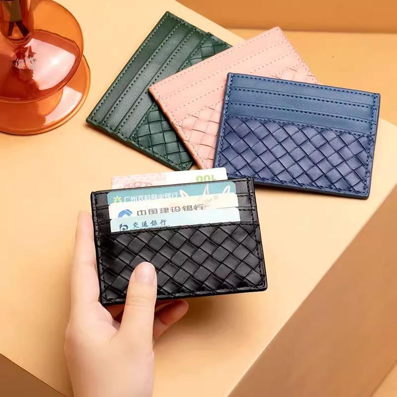 Woven Intreccio Leather Card Holder - Premium Genuine Leather Card Wallet, Luxury Minimalist Card Case