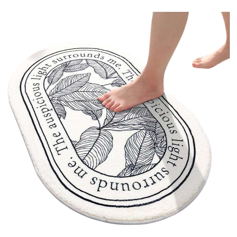 Floor Mat Thick Sketch Plants Text Flowers Pattern Home Entrance Bedroom Toilet Bathroom Door Absorbent Non Slip Foot Mat