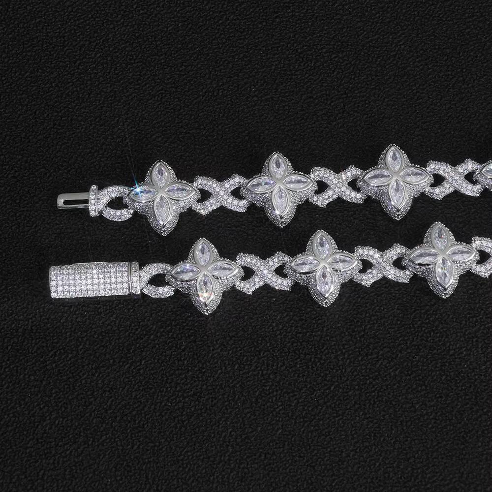 NUOYA Iced Out Diamond Four Leaf Clover Infinity Miami Cuban Link Chain Necklace Hip Hop Custom Jewelry Gift for Men Women