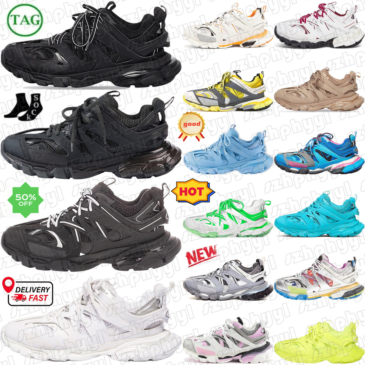 designer Track mans womans sneakers shoes 3.0 Beige Pink Black Yellow Black Lilac Orange Blue White Grey Pink Light Blue Burgundy Gold White Red Kaki Bright Yellow