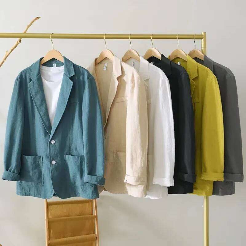 70% Linen 30% Cotton Breathable Men's Blazer Suit Jacket Men Black Coat For Summer Business Lightweight Male Clothes 26Y0408