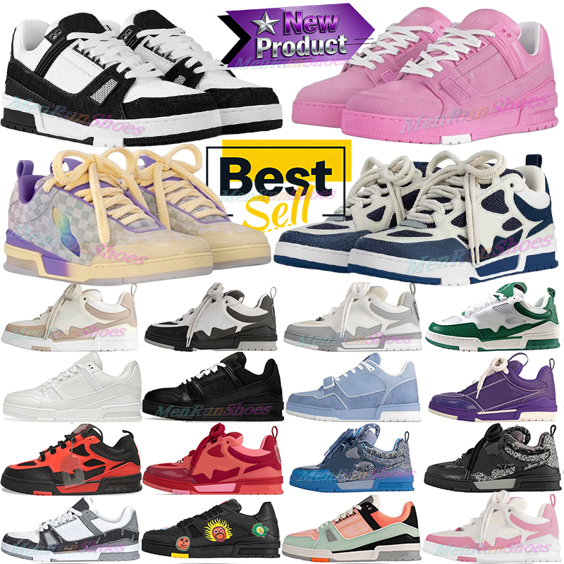 Designer Sneaker Virgil Skate Trainer Men Women Casual Shoes Calfskin Leather Embossed Letter Overlays Lovers Platform Sneakers Luxury lvs Mens Trainers
