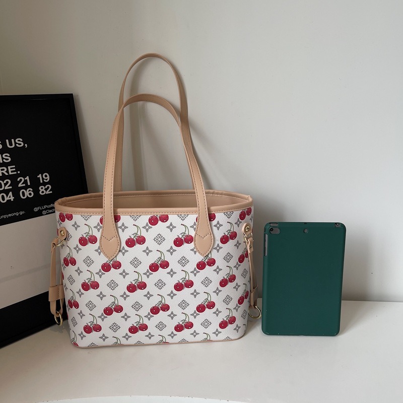 Trend Fashion Shoulder New Classic Cherry Pattern Women's Large Capacity Handheld Tote Bag