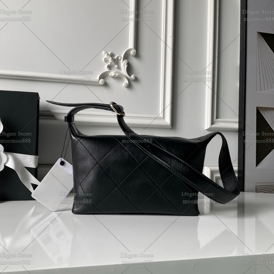 12A All-New Mirror Quality Designer Hobo Bag 23cm Quilted Handbags for Women Lambskin Leather Hobo Shoulder Purse Black Clutch Bag with Box AS6138