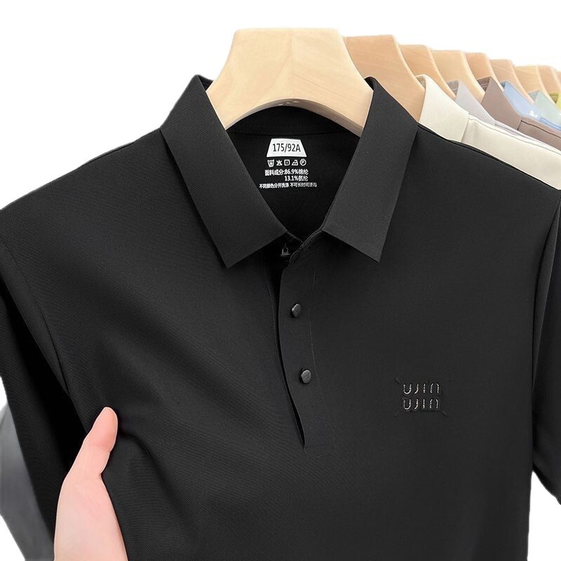 2026 New Designer Luxury Brand Summer New Breathable Ice Silk Short Sleeved Men's T-shirt Seamless Nylon Cool Feeling Business High-end Men'