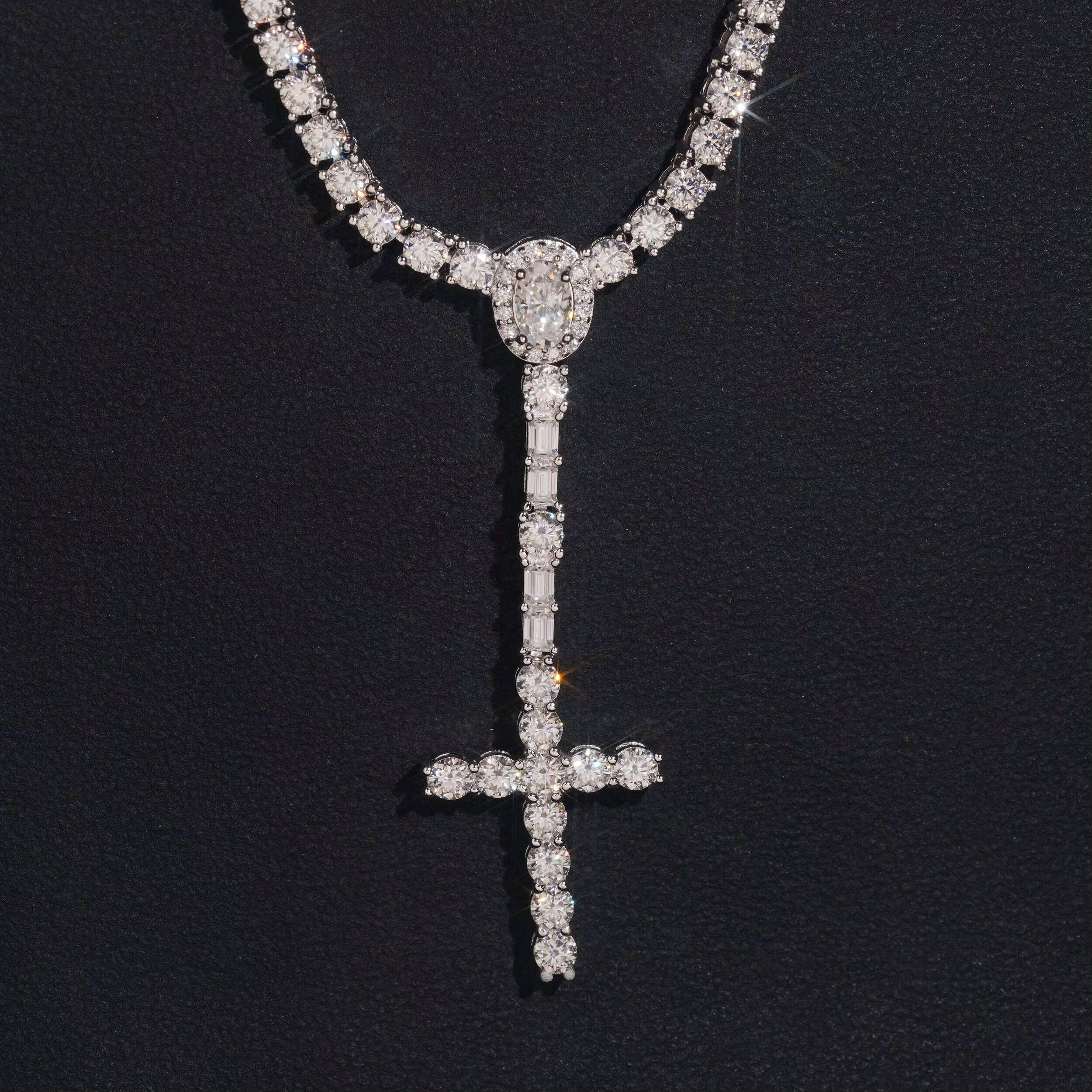 Hip Hop Silver 925 Tester Diamond Chain Luxury Tennis Chain 3MM Rosary Cross Tennis Chain VVS Moissanite Necklaces