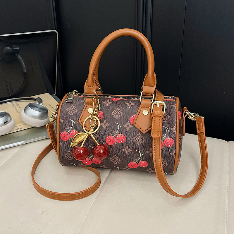 Cute handbag new model shoulder cherry print Boston pillow fashionable crossbody bag for women