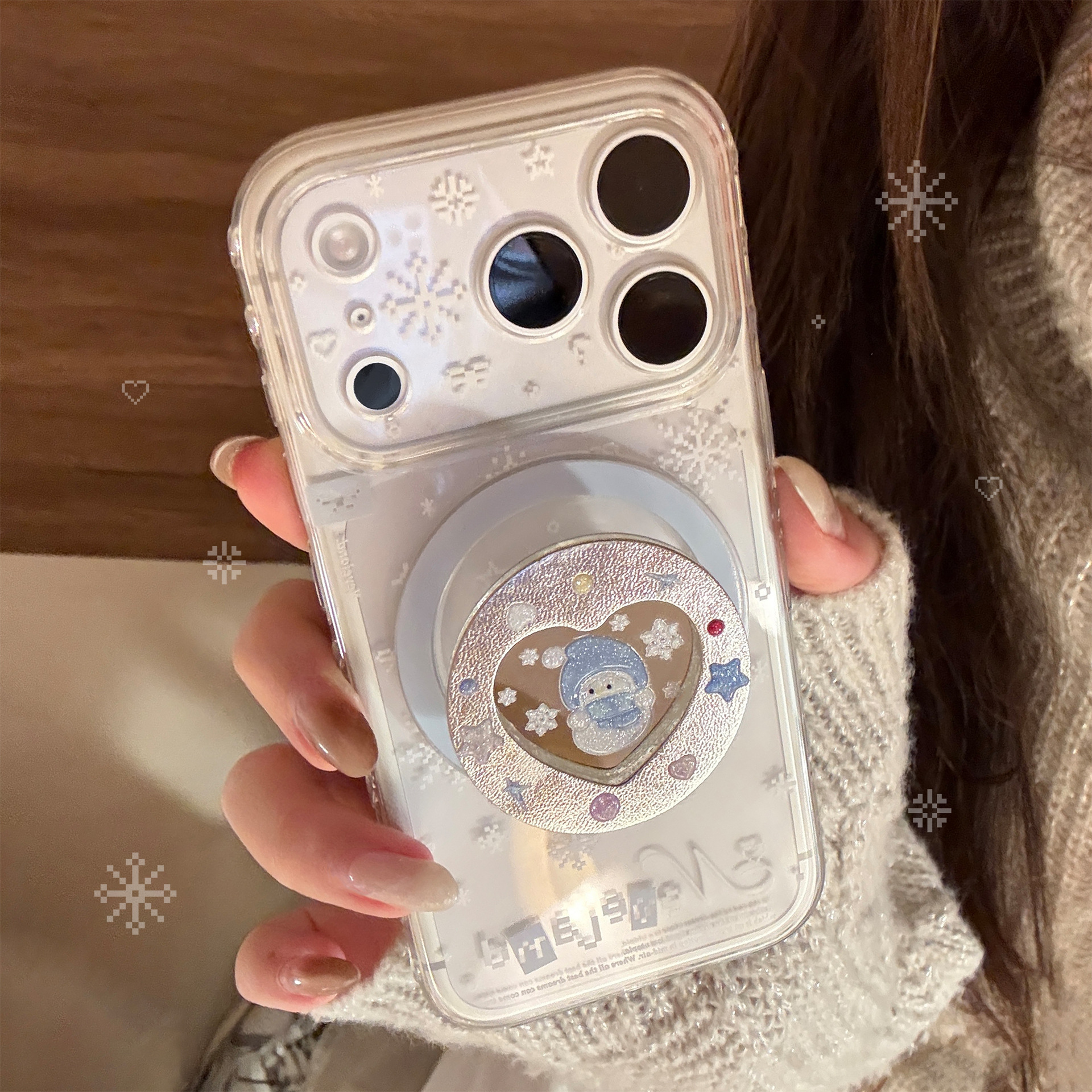 Pink Snowman Magnetic Stand Mirror Case for iPhone 17 Pro Max