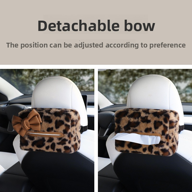 Tissue Box Leopard Print High End Cute Sun Visor Hanging Tissue Bag Car Interior Decoration For Women
