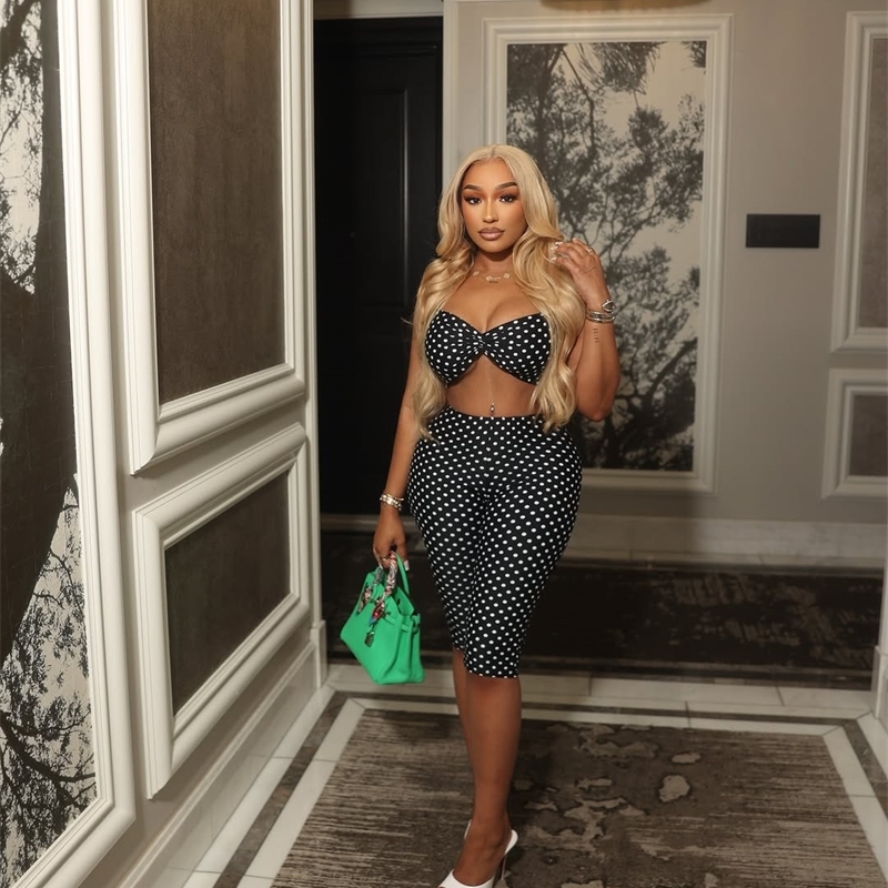 Y2K American Women Spotted Print Set Sexy Cropped Cami Top High Waist Butt Lift Capri 7 Length Pants Summer Matching Outfit