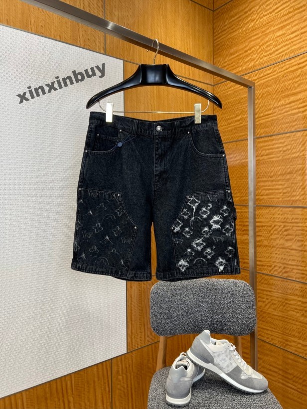 xinxinbuy Men women designer beach Shorts pant destroy Letters jacquard pattern denim beach vacation Spring summer blue green S-3xL